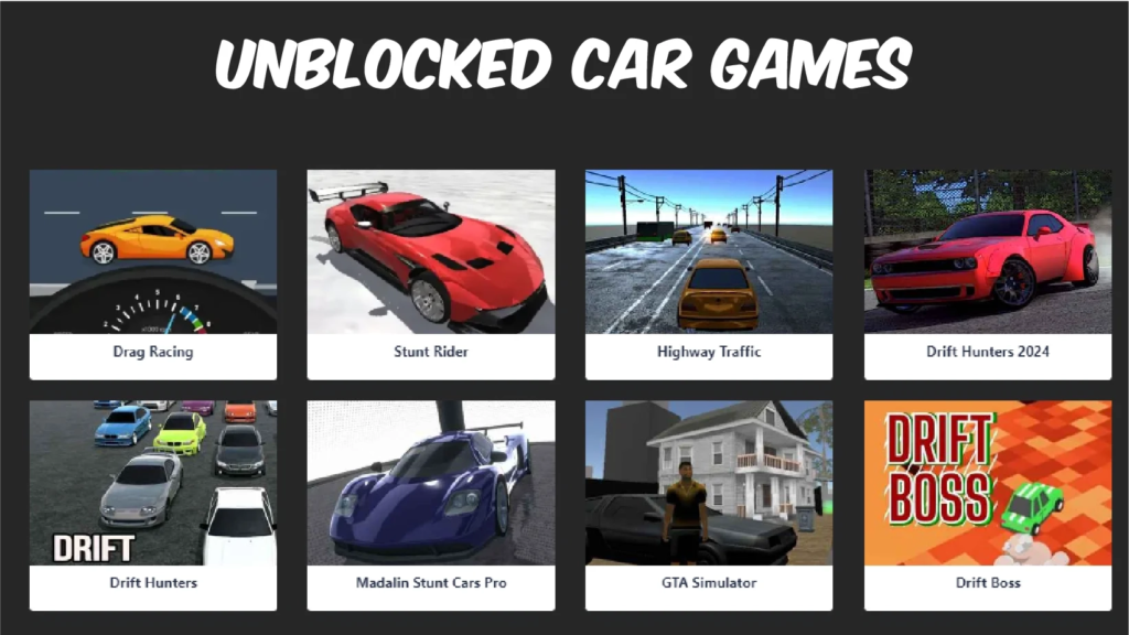 Discover the best car games unblocked online. Play free racing, drifting, and crash games at school or work. No downloads, instant fun, anytime, anywhere.