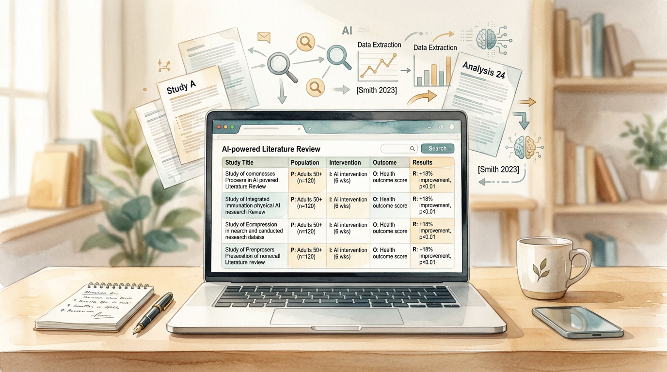 AI research assistant extracting data from academic papers into a structured table